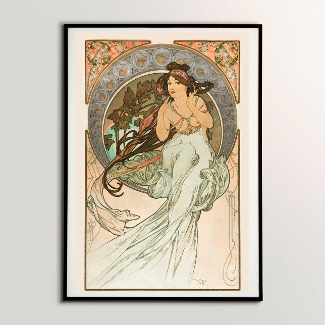 Poster Music, de Les Arts (1898), por Alphonse Mucha (Enchanting Melodies: Music from Les Arts (1898) by Alphonse Mucha - Immersive Art for Music Lovers)