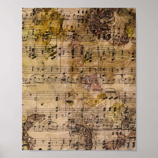 Poster Music Floral Grunge Decoupage Botanical  (Frente)