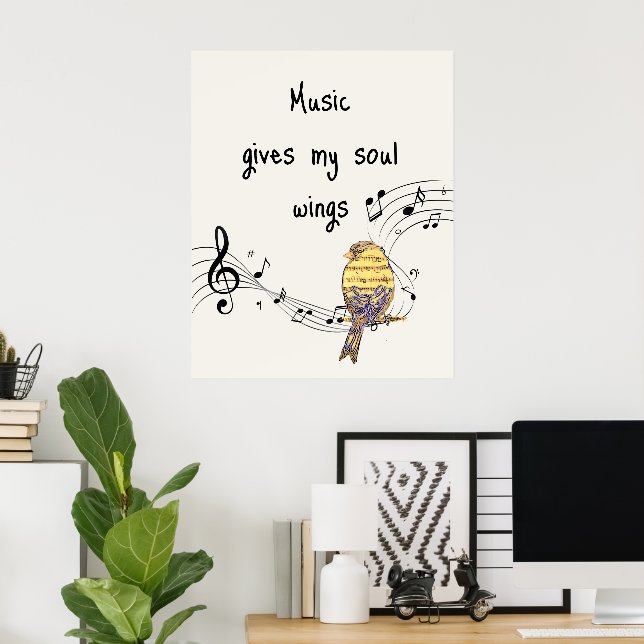 Poster Music Gives My Soul Wings Music Lovers Quote (Escritório em casa)
