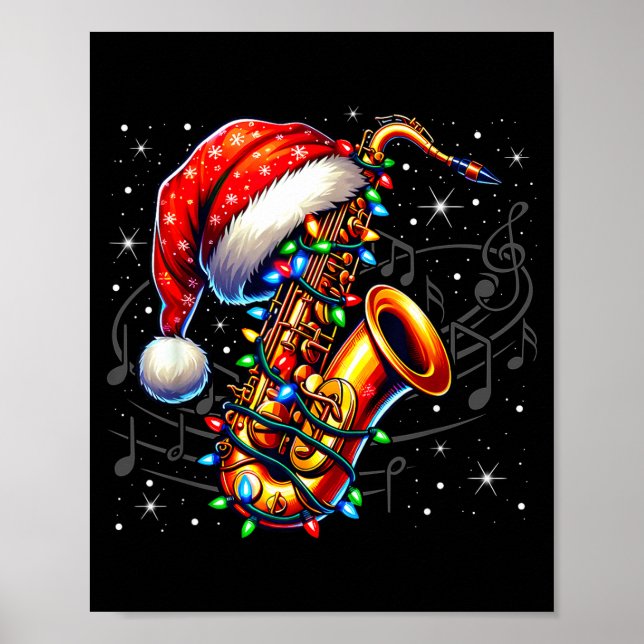 Poster Music Notes Treble Clef Christmas Saxophone Jazz M (Frente)