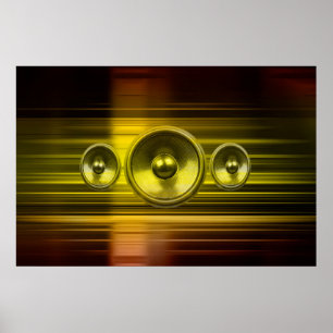 Pôster Music speakers with gold light streaks