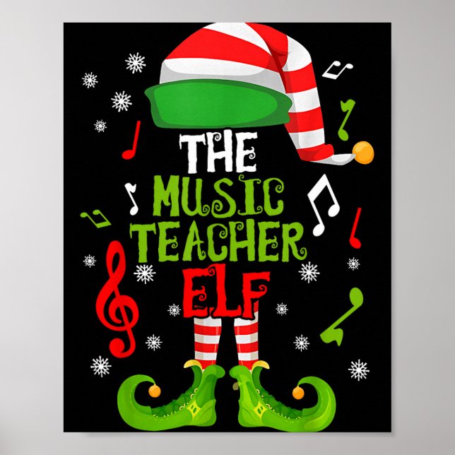 Poster Music Teacher Elf Christmas Family Matching Xmas G (Frente)