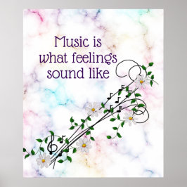 Poster "Music What Feelings Sound", notas e margaridas