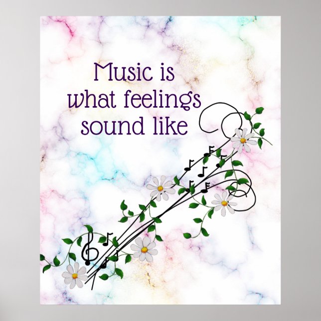 Poster "Music What Feelings Sound", notas e margaridas (Frente)