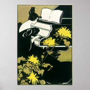 Poster Música Antiga, Senhorita Traumerei Tocando Piano, 