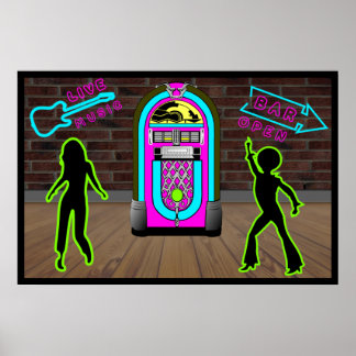 Poster música ao vivo num bar com jukebox