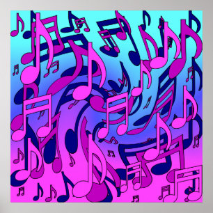 Poster Música Bonita Notas Musicais Alegres Roxo Rosa