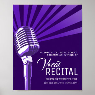 Poster Música clássica de microfone roxa de recital voc