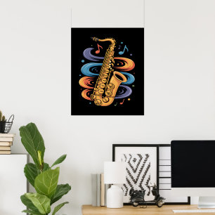 Poster Música Colorida de Saxofone Fluxo Instrumento de J