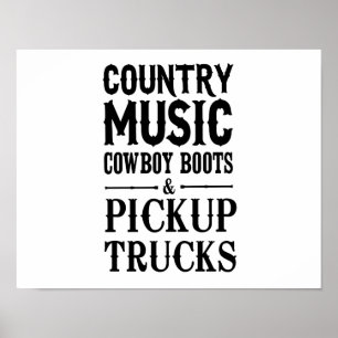 Pôster Música country, botas de vaqueiro & camionetes