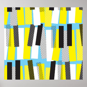 Poster Música de jazz, padrão geométrico azul-amarelo.