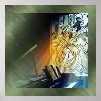 Pôster Música e tela de vidro contida