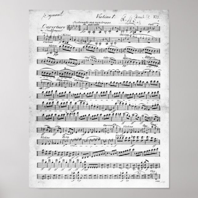 Pôster Música em folha para a abertura de "Egmont" (Frente)