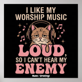 Poster Música engraçada de adoração de gato retrô cristã 