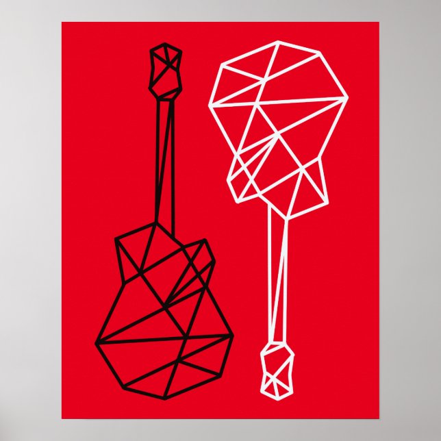 Pôster música guitarra geométrica moderna em vermelho (Frente)