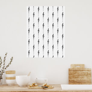 Poster Música Motif Derretendo Treble Clef Preto e Branco