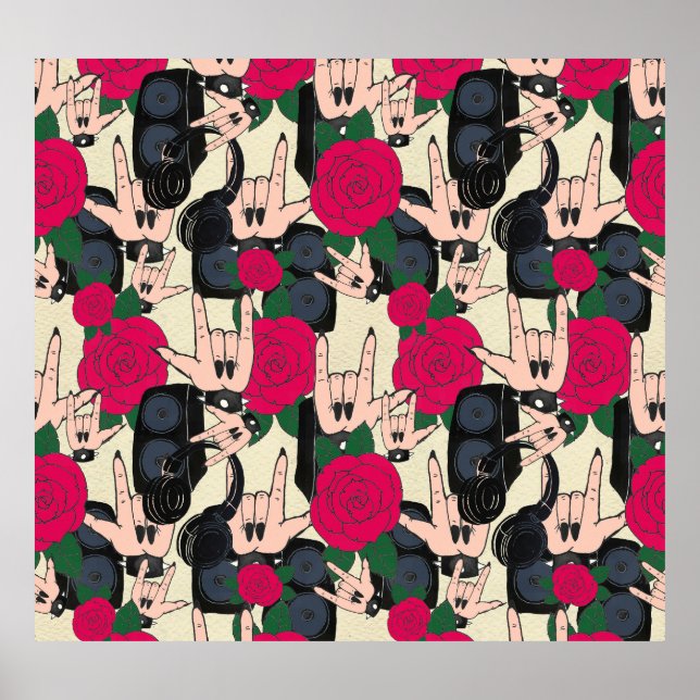 Poster Música rock sem costura, padrão de abstrato. (Frente)