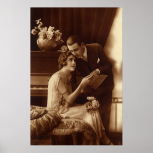 Pôster Música Romântica Vintage, Amantes do Amor e do Rom