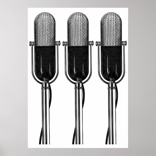Pôster Música Vintage, Microfone Retro Antiquado (Frente)