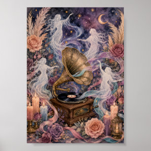 Poster Música Whimsigoth Fantasma Gramofone Vintage Gótic