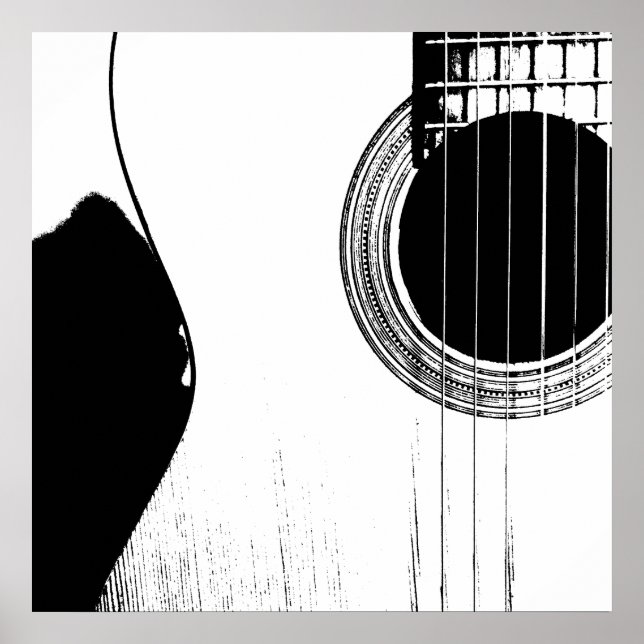 Poster Musical Black White Abstract Acoustic Guitar (Frente)