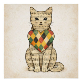 Pôster Musical Cat Collage with Harlequin Heart