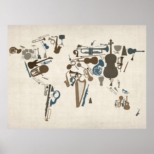 Poster Musical Instruments Map of the World (Frente)