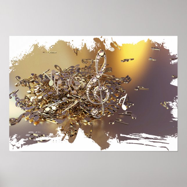Poster Musical treble clef and falling notes (Frente)