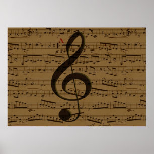 Pôster Musical Treble Clef sheet