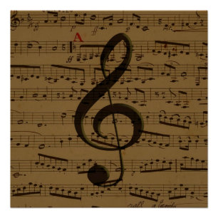Pôster Musical Treble Clef sheet