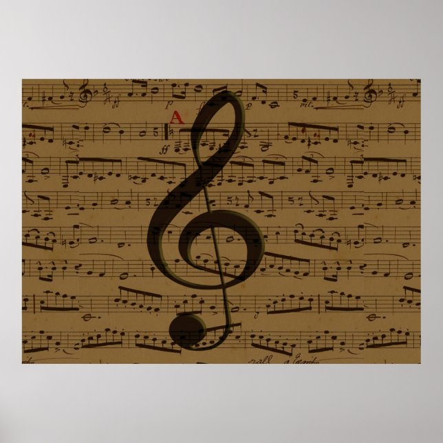 Pôster Musical Treble Clef Sheet Music Classic (Frente)
