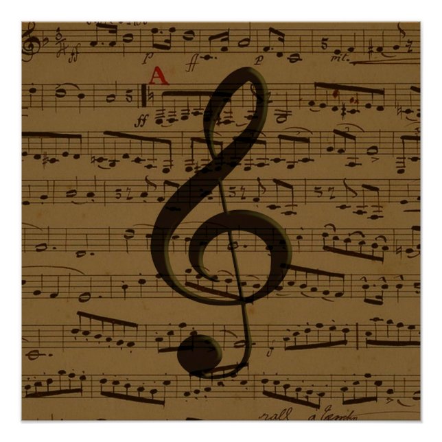 Pôster Musical Treble Clef Sheet Music Classic (Frente)