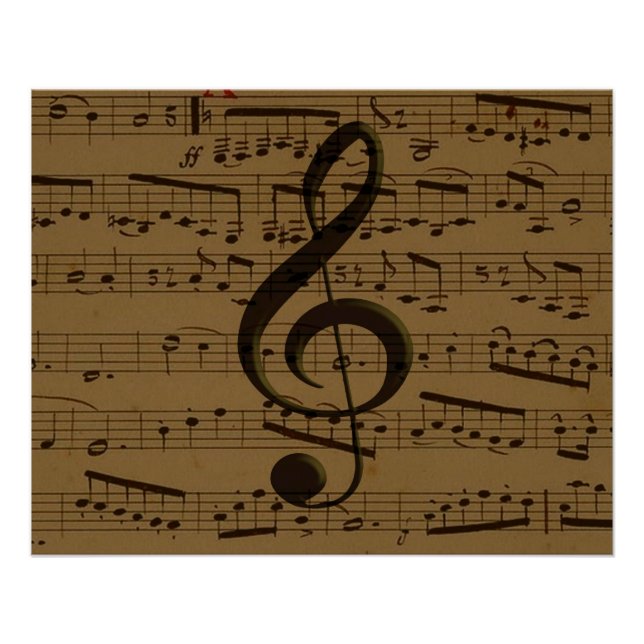Pôster Musical Treble Clef Sheet Music Classic (Frente)