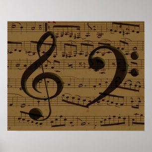 Pôster Musical Treble Clef Sheet Music Classic