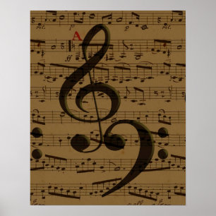 Poster Musical Treble Clef Sheet Music Classic