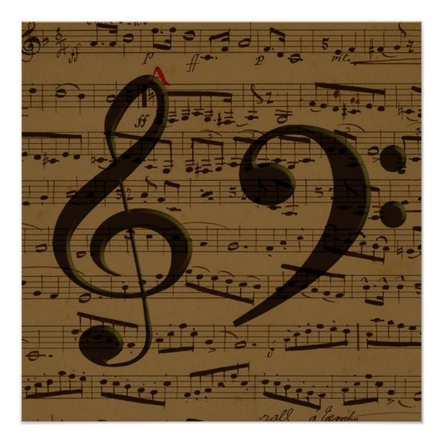 Pôster Musical Treble Clef Sheet Music Classic (Frente)