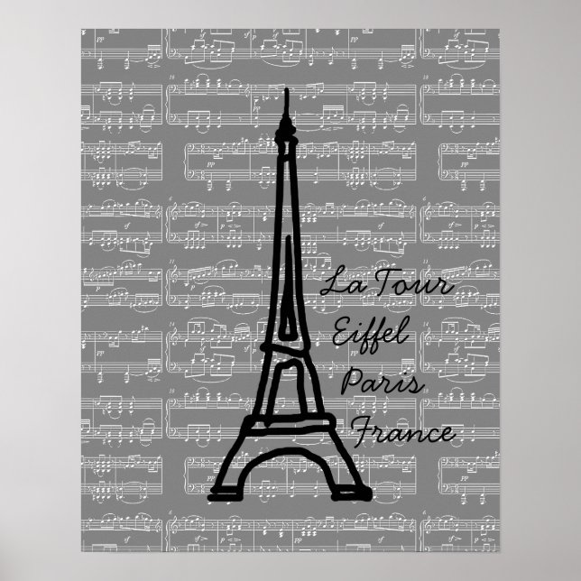 Pôster musical vintage Eiffel Tower Paris (Frente)