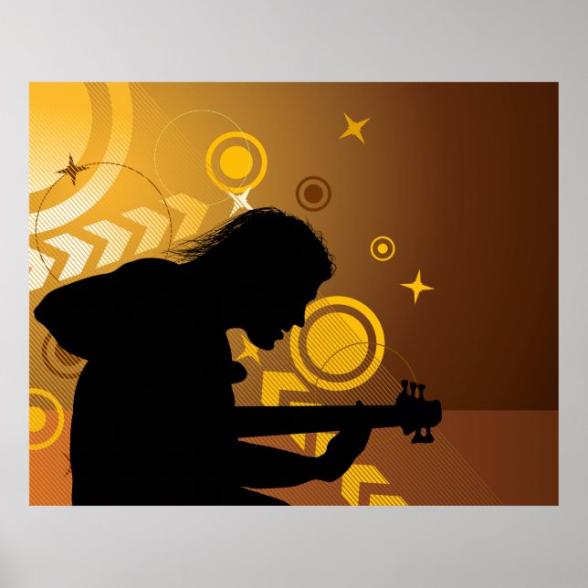 Poster Músico Abstrato de Rock Performance de Guitarra (Frente)