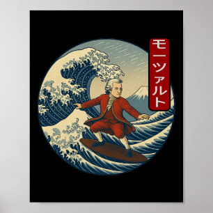 Poster Músico Clical Mozart Ukiyo-e Surfando Katakana 