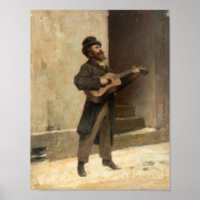 Poster Músico de rua com violão (por Gerolamo Induno) (Frente)