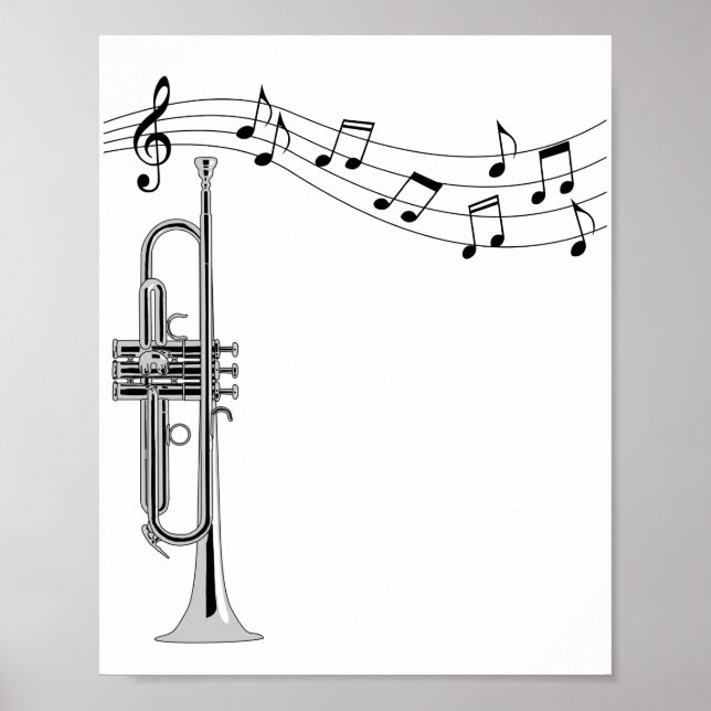 Poster Músico de trompete com notas musicais (Frente)