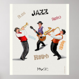 Poster Músicos de Jazz Música Retro Blues Arte Vintage Pi