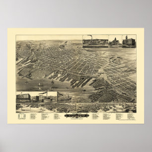 Pôster Muskegon, mapa panorâmico do MI - 1889