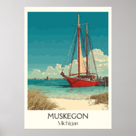 Poster Muskegon Michigan Vintage Lakefront Sail Art