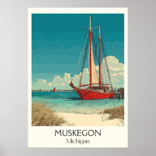 Poster Muskegon Michigan Vintage Lakefront Sail Art