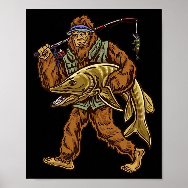 Poster Muskie Fishing Bigfoot Musky Hunting Fishermen  (Frente)