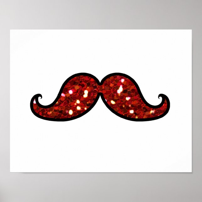 POSTER MÚSTACHE VERMELHO FUNCIONADO IMPRESSO GLITTER (Frente)