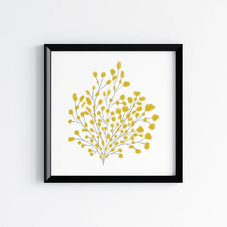Poster Mustard Yellow Mixed Media Watercolor Branch Art