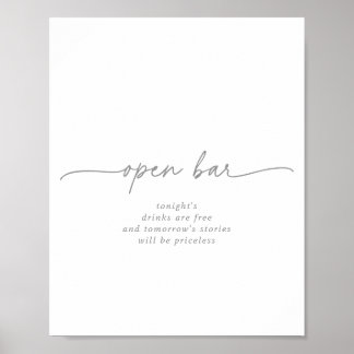 Poster Muted Gray Simple Minimalist Wedding Open Bar Sign