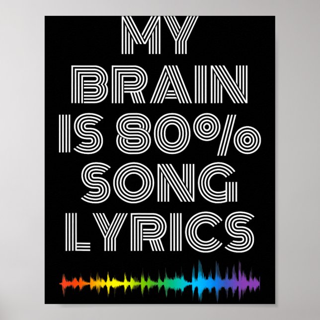 Poster My Brain Is 80% Song Lyrics Funny Music Lover  (Frente)